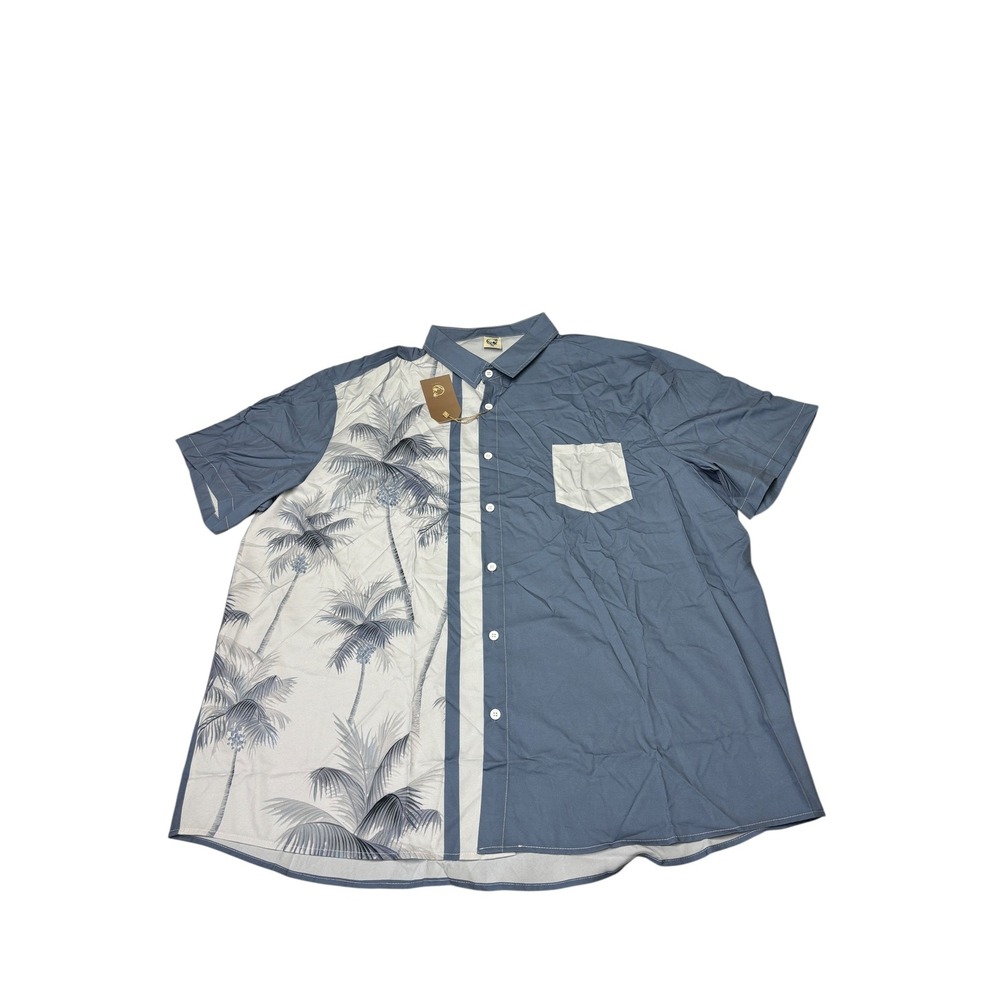 NWT Hardaddy Mens 3XL Tropical Palm Tree Split Panel Button  Shirt Blue White